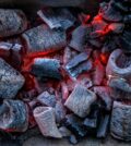 Closeup of red hot charcoal