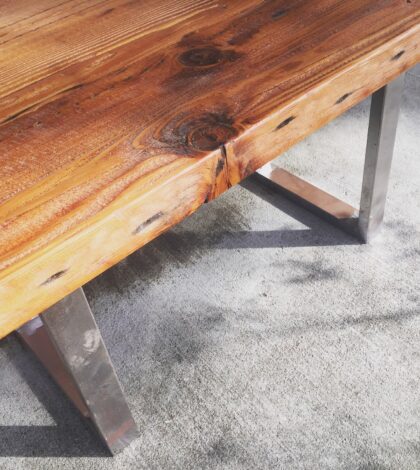 Rustic wood coffee table furniture concrete floor