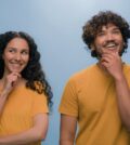 Multiracial diverse couple two friends family man woman together think pondering problem decision